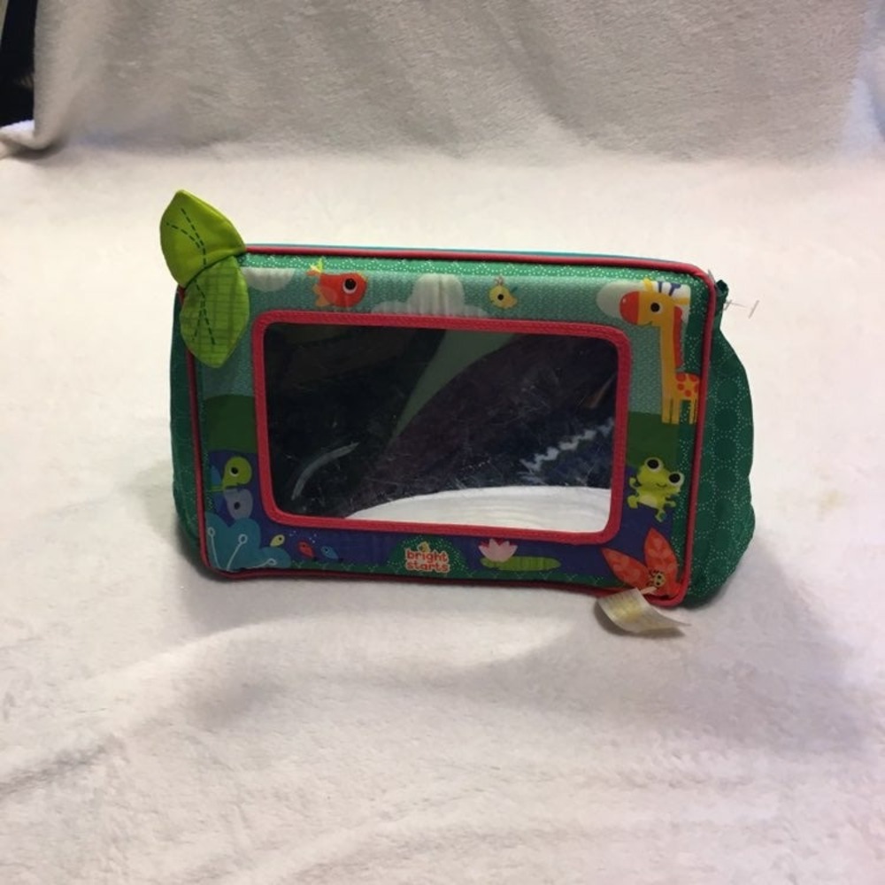 Bright Starts Tummy Time Mirror Kids OS Green Good Safari Animal Crinkle Leaf